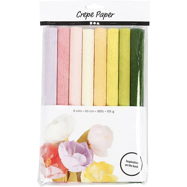 Crepe Paper 25x60cm Crêpe 180% 105g Pastel Colours 8 Sheets Stretchable Decor