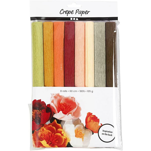 Crepe Paper 25x60cm Crêpe 180% 105g Natural Colours 8 Sheets Stretchable Decor