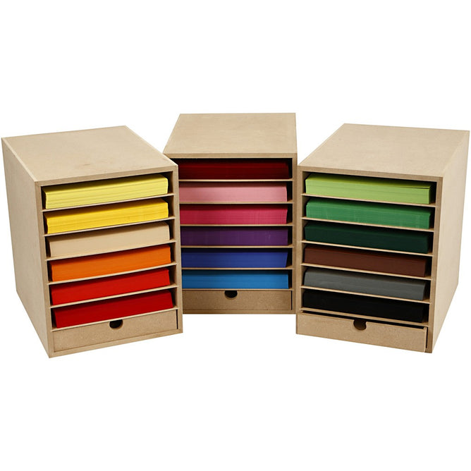 A4 Paper Card Storage Filing Cabinet MDF Wood Wooden Strong 6 Shelves 1 Drawer - Hobby & Crafts