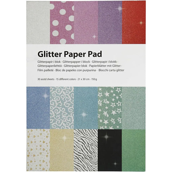 30 x Glitter Matt Paper Printed Pad A4 Sheets Christmas Decorations Crafts 150g