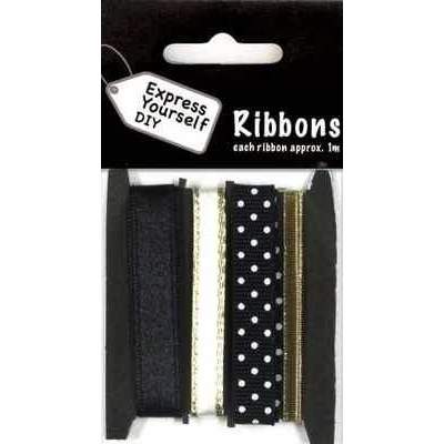 Black, White & Gold Ribbons with Dots  Total 4 Meters - Hobby & Crafts