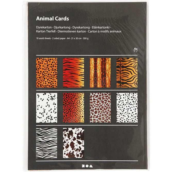 10 x A4 Card Stock Animal Print Design Double-Sided Premium Scrapbook Craft 300g