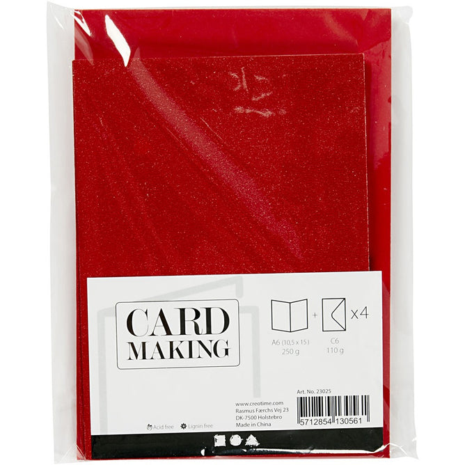 4 x Red Colour Glitter Cards Paper Envelopes For Greetings Decoration - Hobby & Crafts