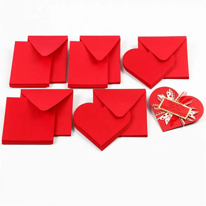 10 x Red Heart Shaped Blank Cards 12.5cm & Envelopes Hammer Finish Craft Making