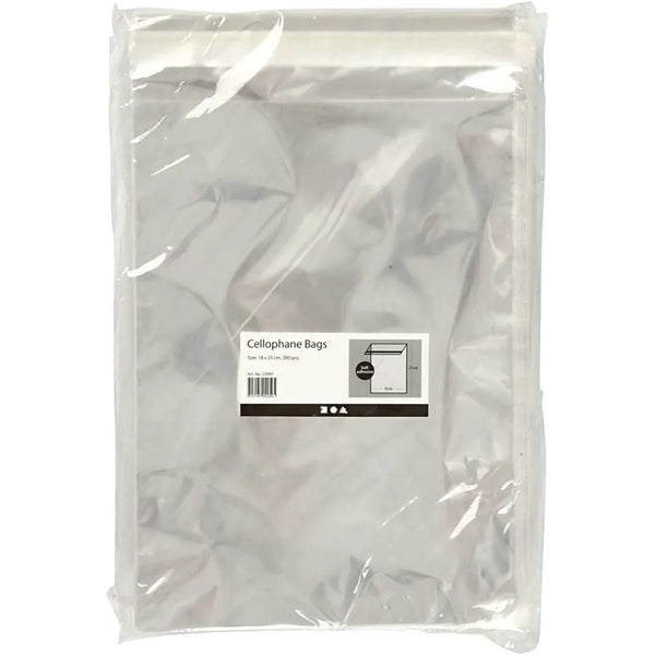 200 Cellophane Bags Self Adhesive Flap W:18cm H:25.3 cm 25micron Card Making