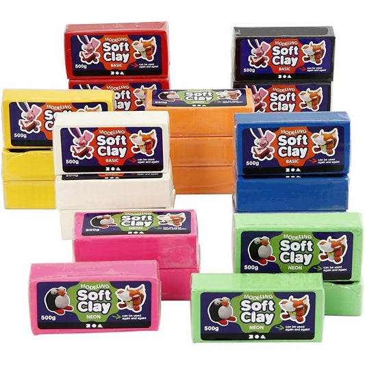 24 x Soft Assorted Colours Clay For Modelling Crafts 500 g - Home - Crafts