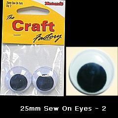 Minicraft Sew On Soft Toy Eyes 25mm Black - Hobby & Crafts