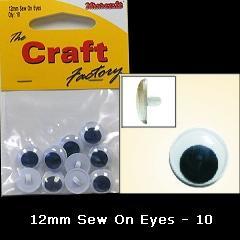 Minicraft Sew On Soft Toy Eyes 12mm Black - Hobby & Crafts