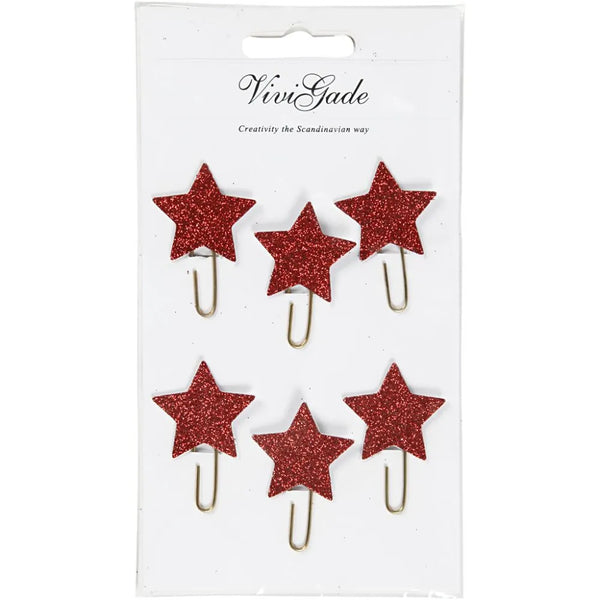 6 x Gold Plated Metal Glitter Paperclips Hearts Star Shaped Christmas Deco Craft