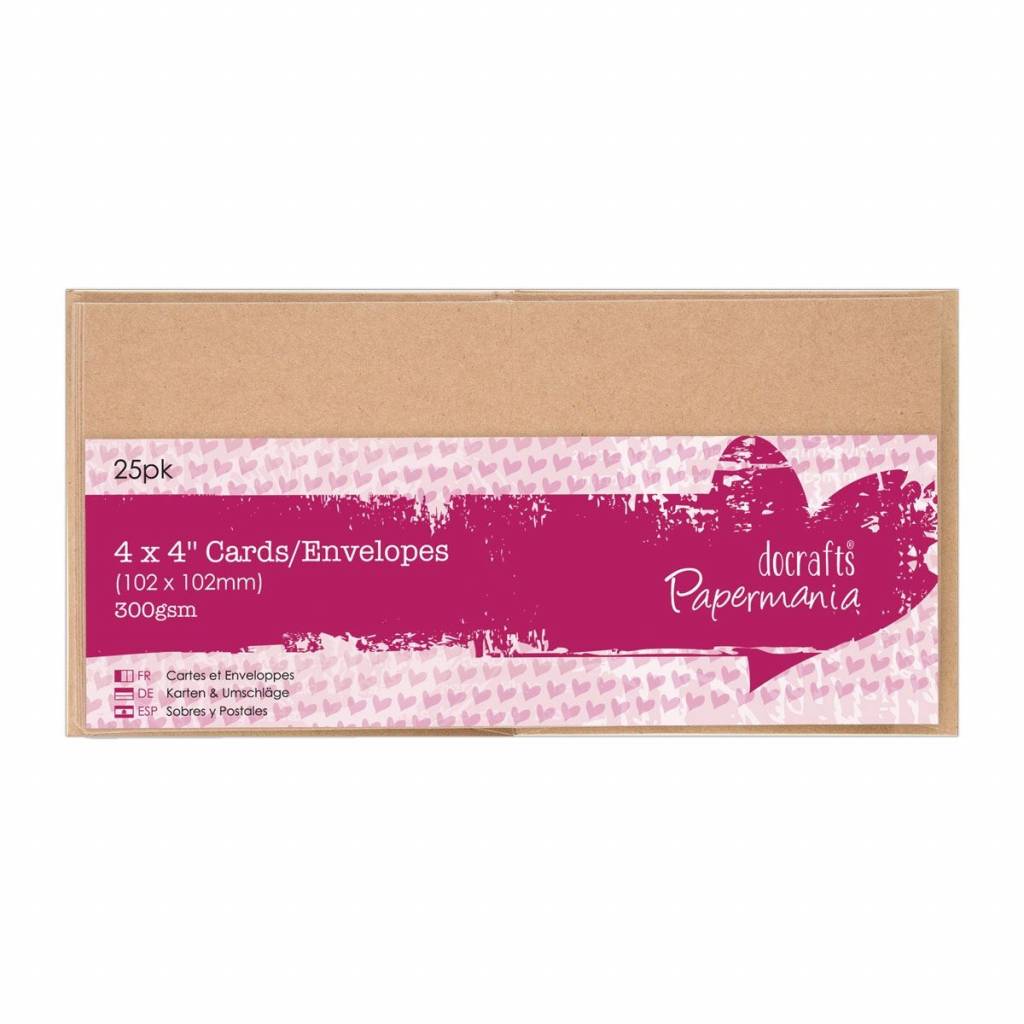 25 x Papermania Blank Cards Envelopes Pack Kraft Brown 10.2cmx10.2cm Card Making Crafts - Home - Crafts