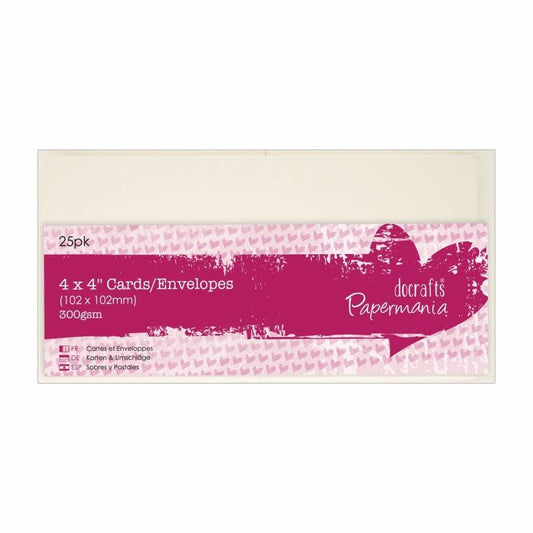 25 x Papermania Blank Cards Envelopes Pack Square Cream 10.2cmx10.2cm Cardmaking Crafts - Home - Crafts