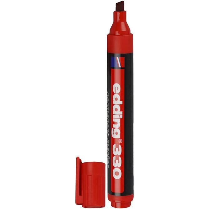 1 x Edding 330 Marker Permanent Pen 1-5 mm Line Chisel Tip Red Colour Waterproof