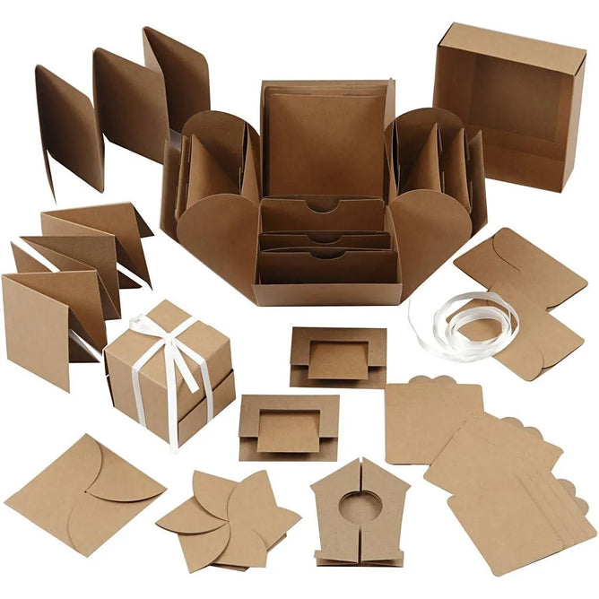 Papier Mache Explosion Box Set Cardboard Gifts Presents Brown Red White Black