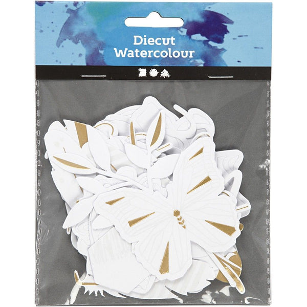 44 x Gold Motifs White Lacquer Watercolour Paper Cut Out Labels Scrapbooking - Hobby & Crafts