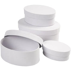 4 x Oval Shaped Boxes 10cm - 16cm Craft Storage White Cardboard Create Decorate