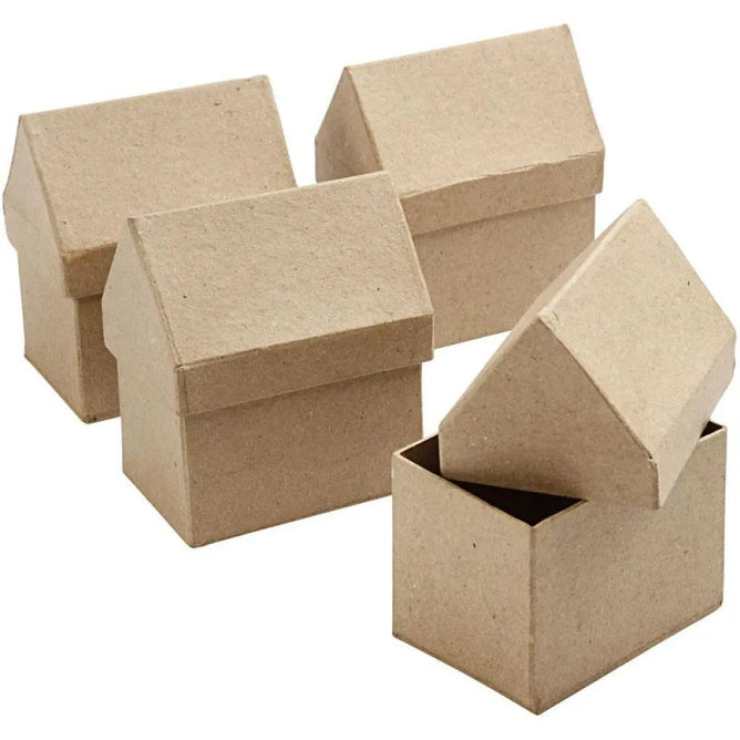 4 House Shaped Natural Paper Mache Card Boxes Gift Storage Decorate Personalize