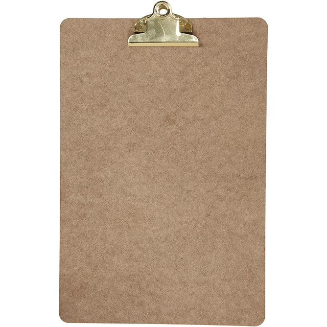 A4 Dark Brown MDF Clipboard With Brass Metal Clip 23cm x 34cm Writing Drawing Accessories