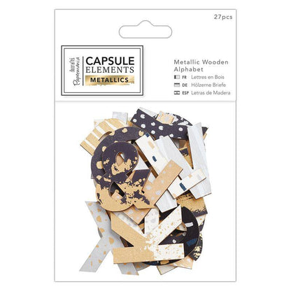 27 x Papermania Metallic Printed Foiled Woooden Alphabet Letters Pack 50mm Scrapbooking Embellishments Crafts - Home - Crafts