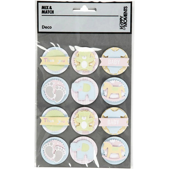 3D Baby Self Adhesive Paper Pastels Round Stickers With Cut Out Motif Card Craft