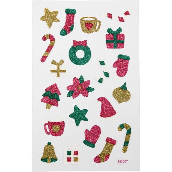 Xmas Glitter Stickers Sheet 10x16cm Sparkly Self-Adhesive Punched Greeting Cards Gift Tags