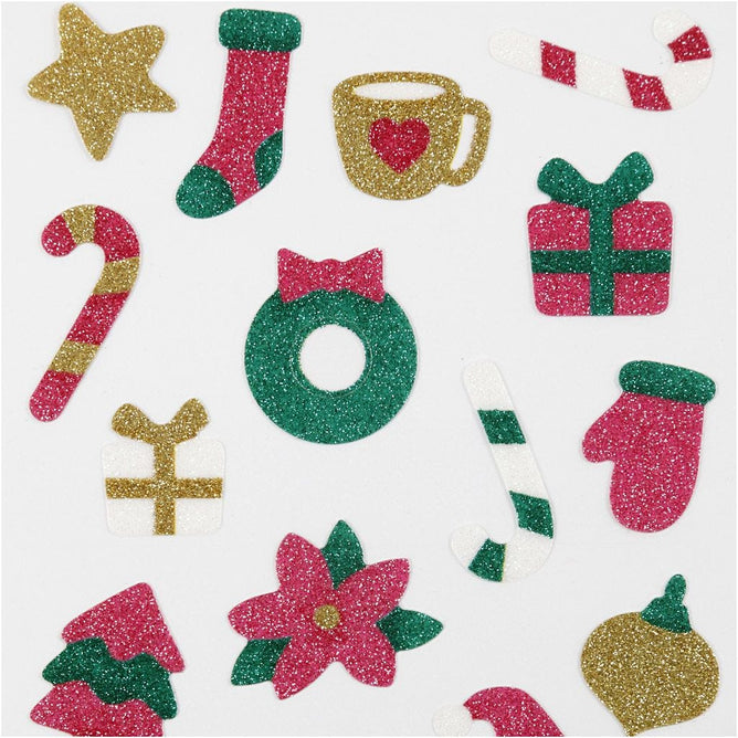 Xmas Glitter Stickers Sheet 10x16cm Sparkly Self-Adhesive Punched Greeting Cards Gift Tags
