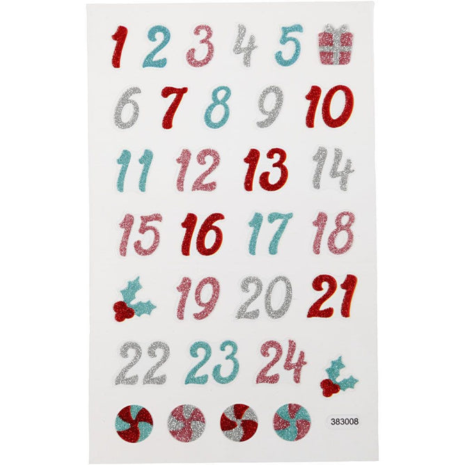 Numbers Party Glitter Stickers Sheet 10x16cm Sparkly Self-Adhesive Punched Greeting Cards Gift Tags