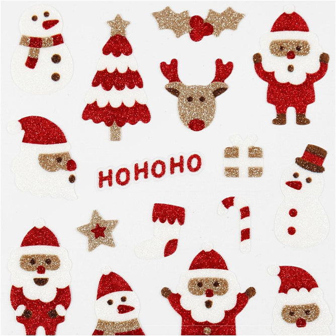 Xmas Glitter Stickers Santas 10x16cm Self-Adhesive Punched Motifs Glittery Film | Greeting Cards Gift Tags