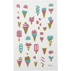 Ice Cream Glitter Stickers Sheet 10x16cm Sparkly Self-Adhesive Punched Greeting Cards Gift Tags