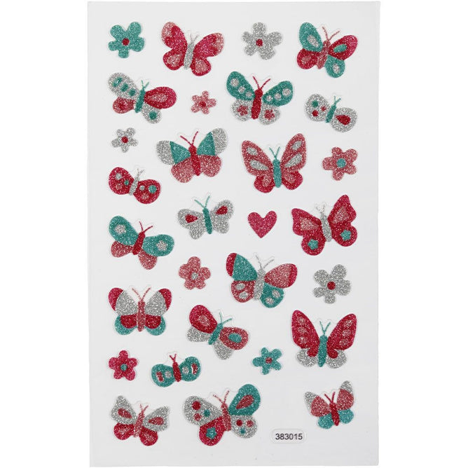 Butteries Flowers Glitter Stickers 10x16cm | Greeting Cards Gift Tags