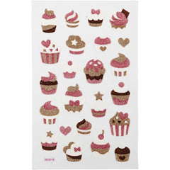 Cupcakes Glitter Stickers Sheet 10x16cm Sparkly Self-Adhesive Punched Greeting Cards Gift Tags