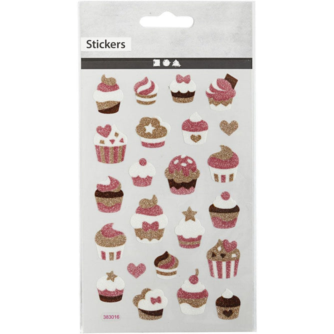 Cupcakes Glitter Stickers Sheet 10x16cm Sparkly Self-Adhesive Punched Greeting Cards Gift Tags