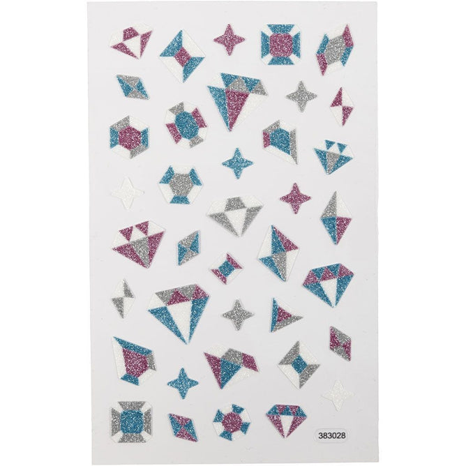 Angular Shapes Glitter Stickers Sheet 10x16cm Sparkly Self-Adhesive Punched Greeting Cards Gift Tags