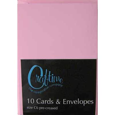 Crafttime C6 10 Pre-Creased Cards And Envelopes - Pink - Hobby & Crafts