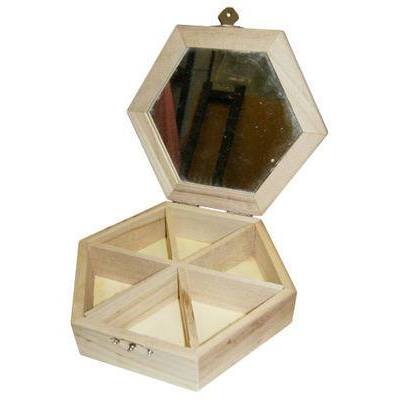 Wooden Hexagonal 5 Compartments With Mirror Jewellery Box - Hobby & Crafts