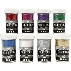 8 x Assorted Colour Glitter Sparkles For Flaring Sticker Decorative Crafts 20 gm