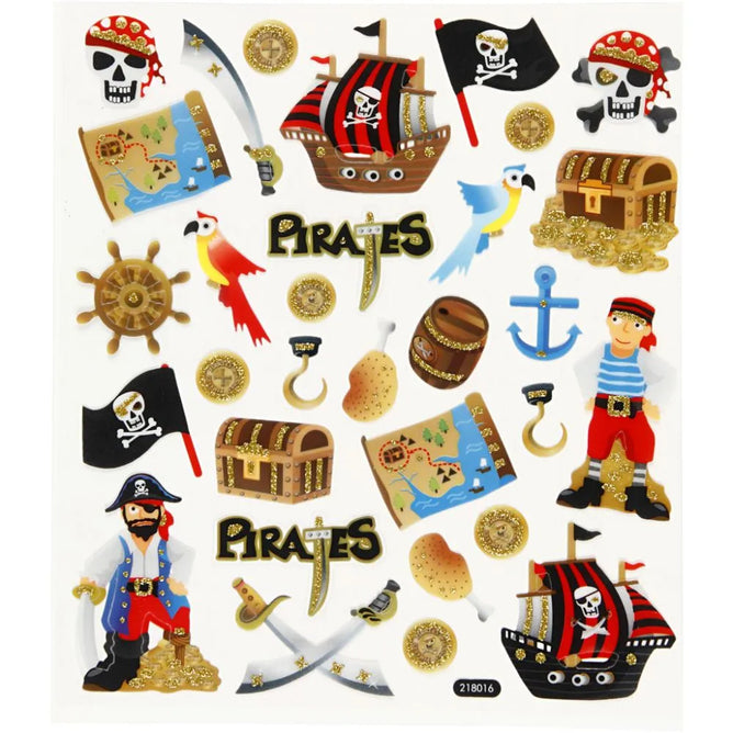 Boys Pirate Ahoy/Chest/Treasure Glitter Stickers 15cm Embellishments Sheet Kids