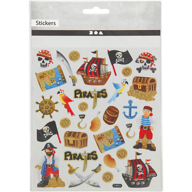 Boys Pirate Ahoy/Chest/Treasure Glitter Stickers 15cm Embellishments Sheet Kids