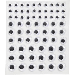69 Assorted Size Self Adhesive Googly Round White Eyes With Black Pupils Sheet
