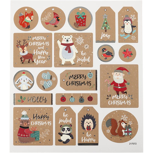 Christmas Sticker Sheet 15x16.5cm Transparent Plastic Film Silver Foil Glitter Lacquer