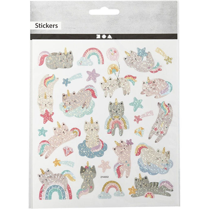 Stickers Sheet Rainbows Unicorns Stars 15x16.5cm Transparent Plastic Film Silver Foil Glitter Lacquer