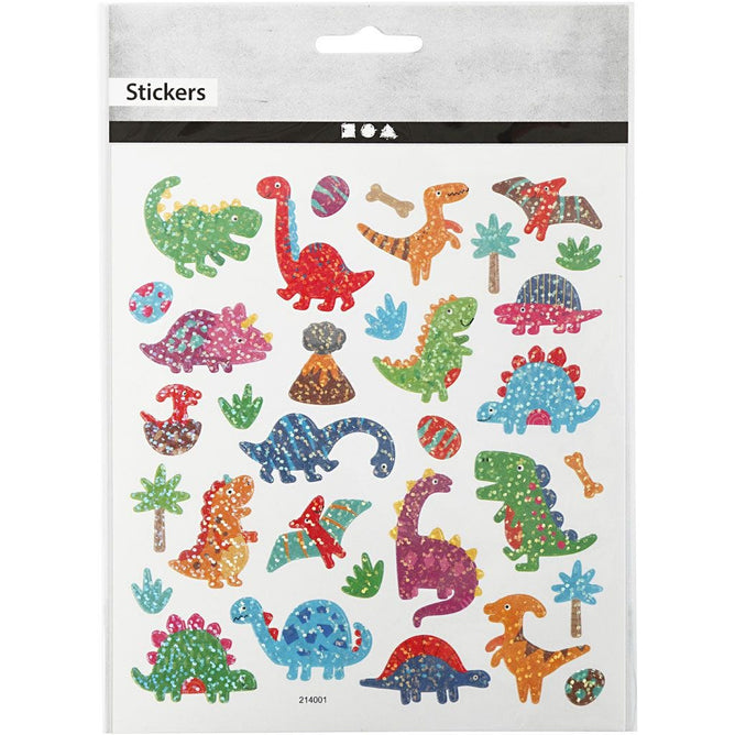Stickers Sheet Dinosaur Jurrasic 15x16.5cm Transparent Plastic Film Silver Foil Glitter Lacquer