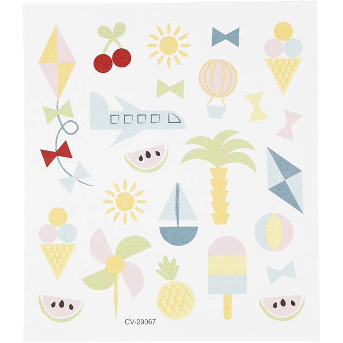 Stickers, sheet 15x16.5cm, approx. 25 pc, summer holiday, 1 sheet