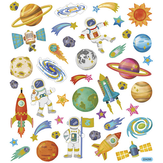 Stickers, sheet 15x16.5cm, 41 pc, space, 1 sheet