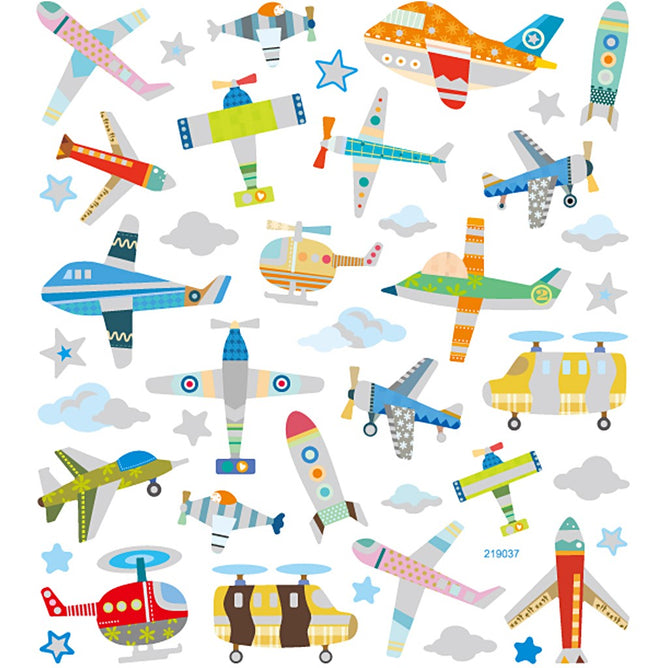 Stickers, sheet 15x16.5cm, 42 pc, air planes and helicopters, 1 sheet