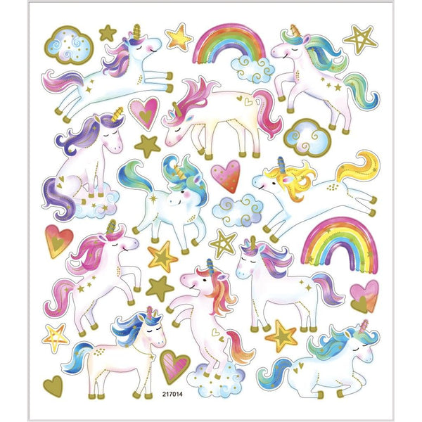 Stickers, sheet 15x16.5cm, approx. 31 pc, unicorn, 1 sheet