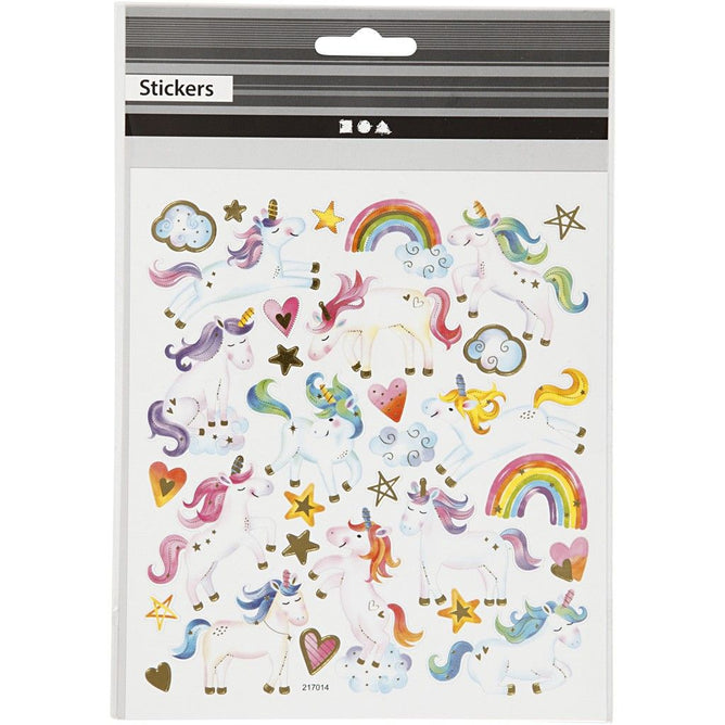 Stickers, sheet 15x16.5cm, approx. 31 pc, unicorn, 1 sheet