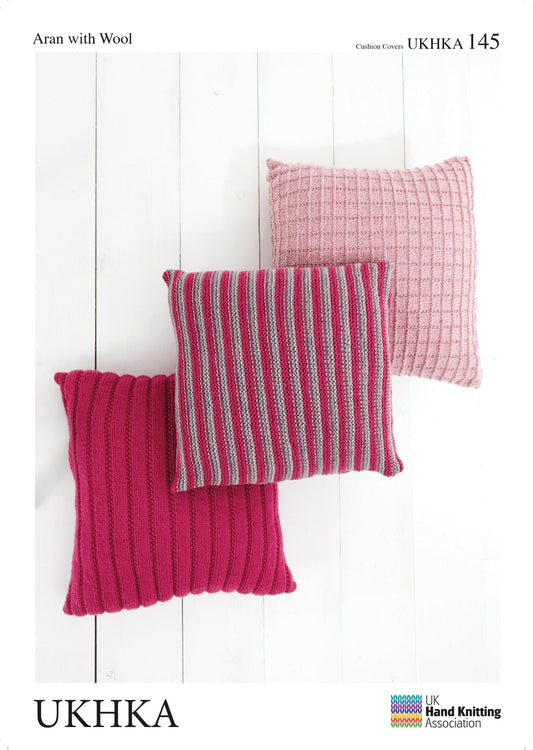 3 x Aran Knitting Pattern Woolen Square Shape Cushion Covers 43 cm x 43 cm - Home - Crafts