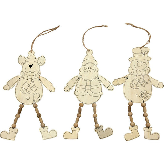 3 x Assorted Design Light Wood Christmas Ornaments Hanging Decoration Crafts 20 cm - Home - Crafts