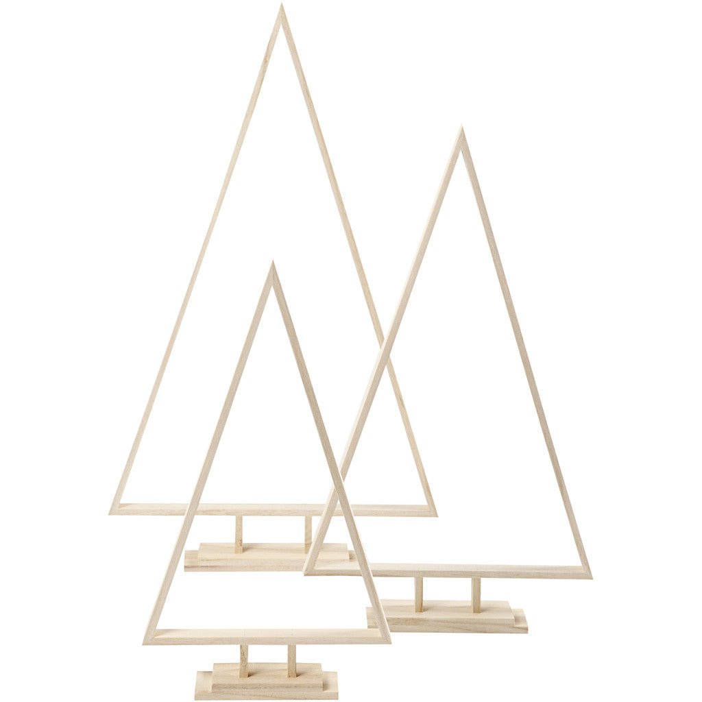 3 x Assorted Size Light Wood Christmas Tree Outlines Decoration Crafts - Home - Crafts