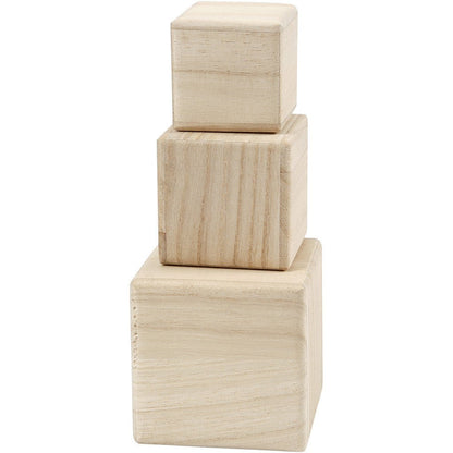 3 x Assorted Size Paulownia Wood Stacking Cubes Decoration Crafts - Home - Crafts